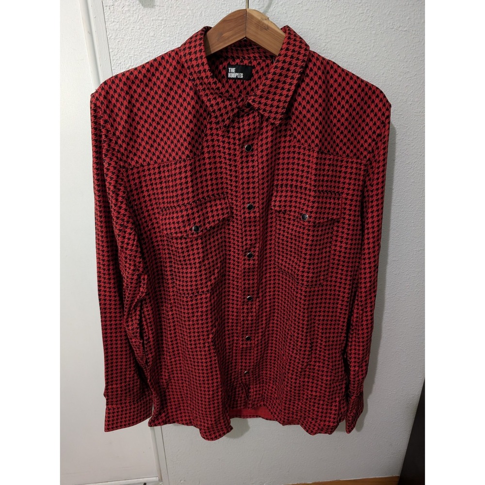 The Kooples Paris Mens Black and Red Houndstooth Shirt Snap Buttons M NWT - Picture 2 of 11